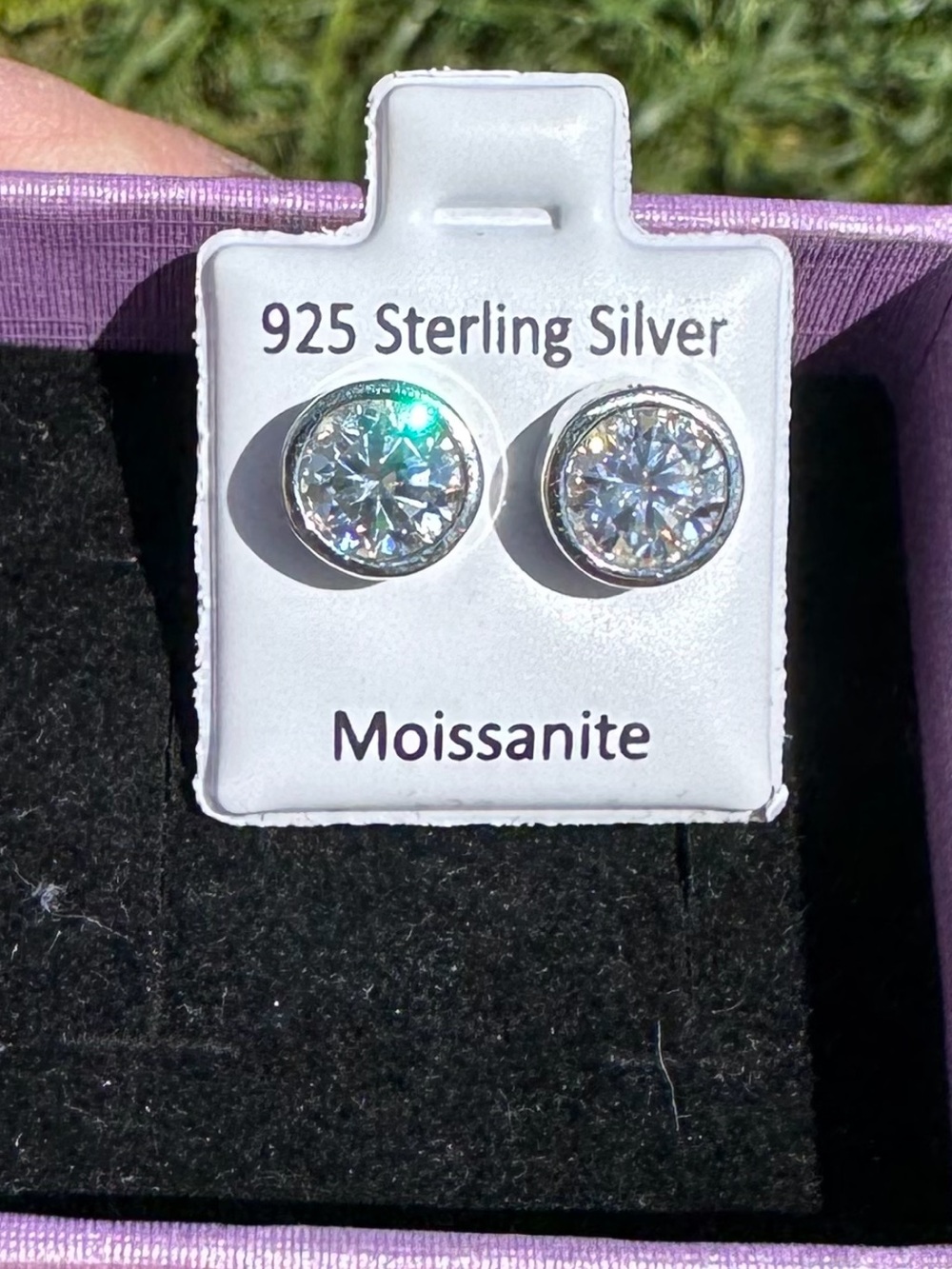Moissanite 925 Sterling Silver Bezel Stud Earrings - Picture 10 of 13